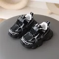 Elegantes zapatillas negras para niños con patrones blancos y suelas gruesas mixtas - 21-25 / 5 Pares / Negro