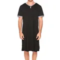 Men's modal short sleeve long nightgown sleep shirt with grey trim - S / Robe / Black