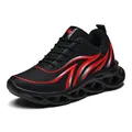Lightweight breathable mesh running shoe in black and red featuring a hollow-out carved sole - 39 / Black Red