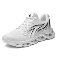 Men's lightweight white mesh running shoes with wavy sole and black accents - 39 / White