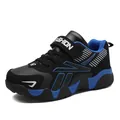 Durable boys black and blue synthetic leather sports running shoes with hook and loop strap - 28 / Black Royal Blue