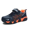 Durable boys navy blue and orange sports running shoes with adjustable Velcro strap - 28 / Dark Blue and Orange