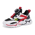 Breathable boys running sneakers in red and white with quick rotary buckle closure - 28 / Double Mesh Style / Black Red