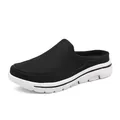 Breathable black mesh slip-on mules featuring a white sport sole for outdoor travel - 35 / Black and White (8877)