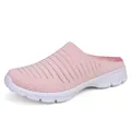 Comfortable breathable pink fly-knit slip-on mules for women with lightweight white sole - 35 / Pink