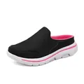 Breathable black mesh mule sneakers with vibrant pink accents and thick white sole - 35 / Black and Rose Red (8877)