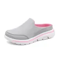 Breathable grey and pink mesh slip-on mule sneakers with thick comfortable white sole - 35 / Light Gray and Pink (8877)