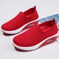 Red breathable mesh slip-on sneakers for women with shock-absorbing air cushion sole - 36 / Red