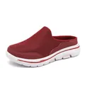 Breathable red mesh slip-on mule sneakers with thick white soles for outdoor travel - 35 / Wine Red (8877)