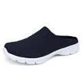 Navy blue breathable fly-knit mesh mule shoe with white slip-resistant thick sole. - Dark Blue