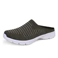 Dark green fly-knit breathable mule with white athletic sole and striped texture design - Army Green