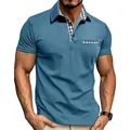 Premium men's blue short-sleeve polo shirt featuring stylish plaid trim and breathable fabric - Light Blue