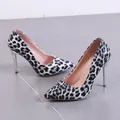 Sexy pointed-toe stiletto high heels with black and white leopard print pattern - Black Leopard