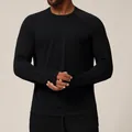 Men's black seamless quick-dry long sleeve athletic shirt with thumbholes - Premium Black