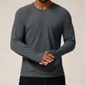 Men's seamless quick-dry long sleeve athletic shirt in charcoal grey mesh detail. - Dark Gray