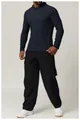 Detail view of men's professional quick-dry navy blue hooded athletic t-shirt for running. - S / Tops / Stone Blue