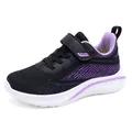 Breathable and lightweight purple and black mesh running shoes for girls with velcro strap - 28 / Black