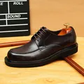 Dunkelbraune Herren-Derby-Schuhe aus echtem Leder mit runder Kappe für Freizeit und Büro - Kaffeebraun