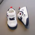 White and blue baby walking shoes with soft soles and velcro strap for toddlers - Size 16 (Inner Length 12.5cm) / Dark Blue