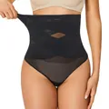 Black high-waisted tummy control shaper thong with breathable cross mesh design - 3XL / Bottoms / Black