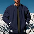 Vintage Navy-Varsity-Jacke für Herren mit weißen gestreiften Bündchen und Druckknöpfen - S / Oberteile / Marineblau