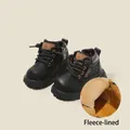 Bottes Martin noires pour tout-petits avec doublure polaire chaude et semelle antidérapante - Taille 16 / Intérieur 12.5cm / Style Doublé Polaire / Noir (Doublé Polaire)