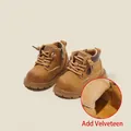 Bottes Martin en cuir marron pour tout-petits avec doublure intérieure en peluche douce et chaude - Taille 16 / Intérieur 12.5cm / Style Doublé Polaire / Caramel (Doublé Polaire)