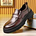 Men's brown top layer cowhide leather business formal shoes with thick black sole - Brown