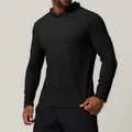 Men's athletic slim fit long sleeve hooded quick dry sports pullover shirt in black color - S / Tops / Black
