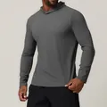 Men's athletic slim fit quick-dry long sleeve hooded sports shirt in charcoal grey - S / Tops / Dark Gray
