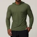Olive green men's slim fit long-sleeve athletic hoodie for running and gym fitness training - Olive Green