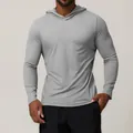 Athletic grey men's quick-dry long sleeve hooded sports pullover for fitness and running - S / Tops / Light Gray