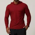 Professional men's slim fit hooded quick-dry long sleeve gym training t-shirt in dark red - Bright Red