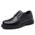 Professional men's genuine leather lace-up formal shoes with thick black rubber lug soles. - 38 / Black