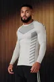 Men's athletic slim-fit long-sleeve sports shirt featuring grey geometric graphic designs - M / Tops / Light Gray