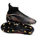 Professionelle High-Top-Fußballschuhe in Schwarz mit orangefarbenen Streifen und FG-Stollen. - 33 / Schwarze Stollen (X2308)