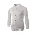 Giacca da baseball classica in pile grigio chiaro con colletto alla coreana vintage e righe - Grigio chiaro