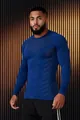 Men's blue long-sleeved gym t-shirt with slim fit and athletic compression design. - Sapphire Blue