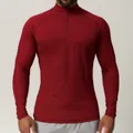 T-shirt de sport à manches longues et quart de zip rouge pour hommes, séchage rapide - Rouge