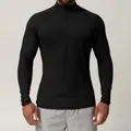 Men's black quick-dry long sleeve athletic shirt with quarter-zip collar - S / Tops / Premium Black