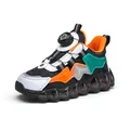 Boys breathable sports sneakers with rotary knob closure in black orange and green - 27 / Synthetic Leather / Black Orange