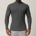 Mens quarter-zip long sleeve dry-fit sports shirt in dark grey for gym and running - S / Tops / Lead Grey