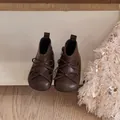 Close-up of brown infant girl boots with double bow details and side zipper - Size 16 Inner Length 12.5cm Fits Foot Length 11.5-12cm / Brown