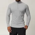 Slim fit men's light grey quarter-zip athletic long sleeve shirt for gym training - S / Tops / Light Gray