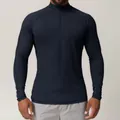 Men's athletic quarter-zip navy blue quick-dry long sleeve gym t-shirt variant - S / Tops / Stone Blue