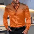 Camicia casual da uomo arancione a maniche lunghe con stampa a pois neri sfumati - Arancione