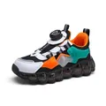 Children's breathable mesh sneakers with quick rotary buckle in white black orange green - 27 / Mesh / Black Orange