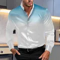 Dettaglio di una camicia casual da uomo bianca con stampa a pois blu sfumati - Bianco