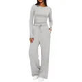 Ensemble de détente gris deux pièces avec haut froncé élégant et pantalon large fluide - Gris clair