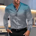 Dettaglio camicia grigia a maniche lunghe da uomo con sfumatura a pois blu e colletto - Grigio